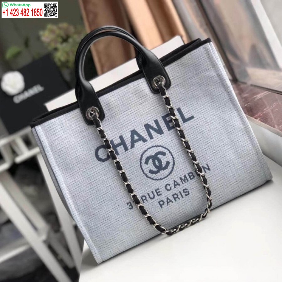 Replika Chanel Deauville Tote Replikos 38cm Uk Drobinis Krepšys A66941 šviesiai Pilka/juoda