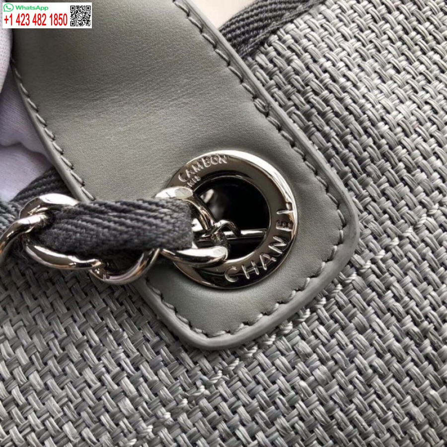 Replika Chanel Deauville Tote Nakavt 38cm Kanvas Çanta Lüks A66941 Kül Grisi