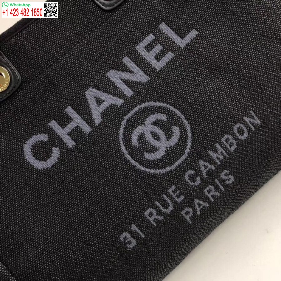 çoğaltma Chanel Deauville Tote Yüksek Kaliteli 38cm Kanvas Çanta 7 Yıldız A66941 Siyah / Gri
