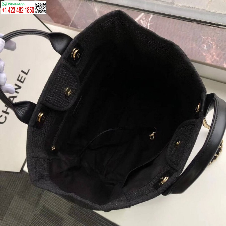 çoğaltma Chanel Deauville Tote Yüksek Kaliteli 38cm Kanvas Çanta 7 Yıldız A66941 Siyah / Gri