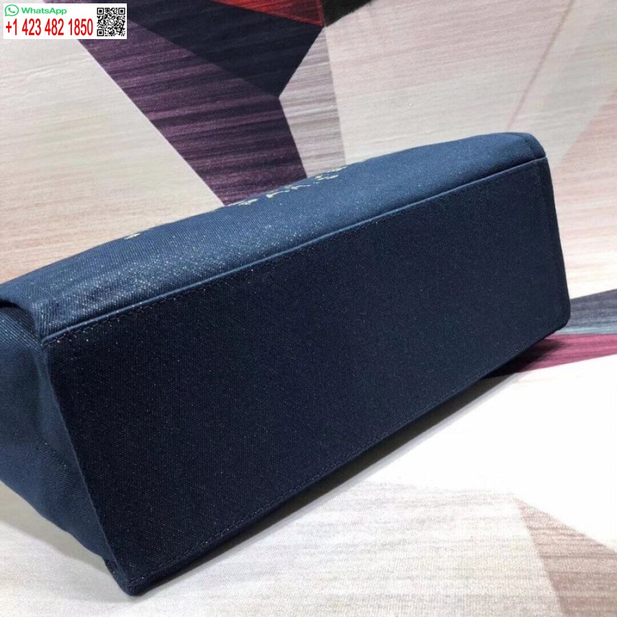 Replika Tas Jinjing Chanel Deauville Tinggi 38cm Tas Kanvas Murah A66941 Denim Biru/emas