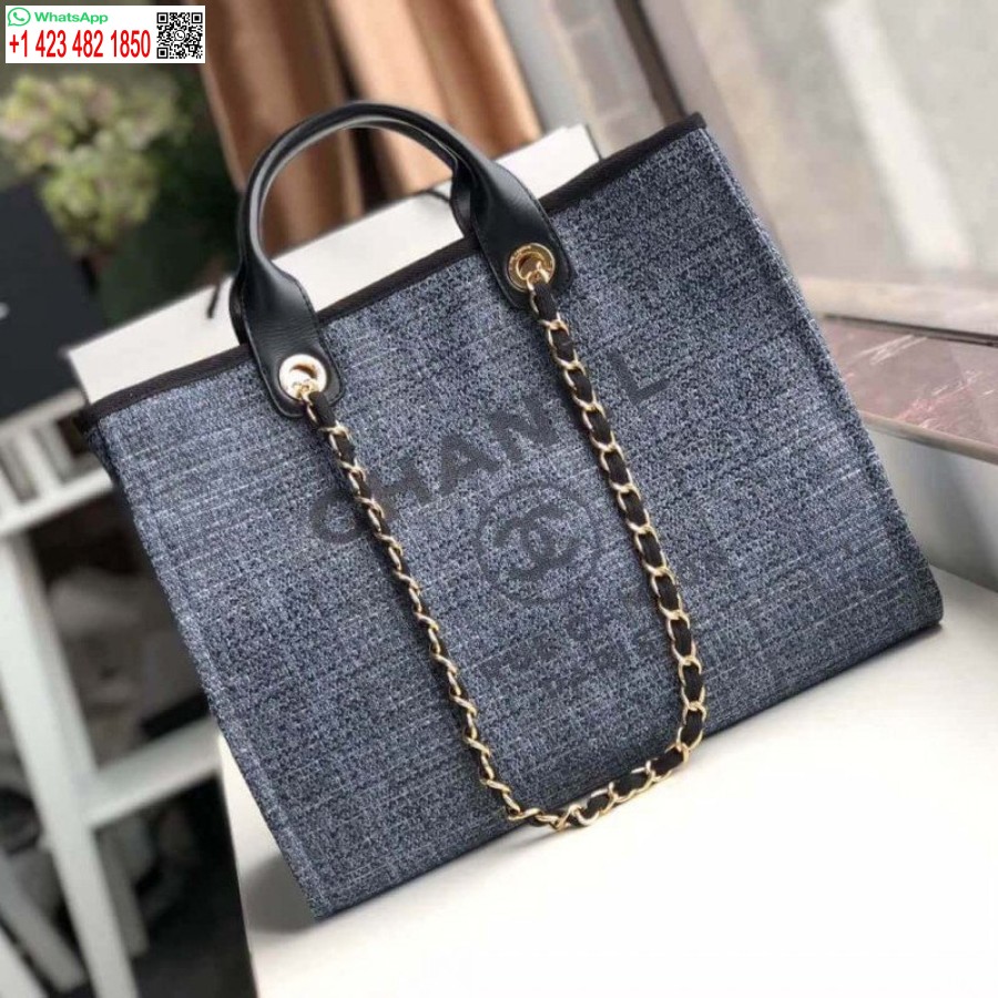 Chanel Deauville Kopija 38 Cm Drobinis Krepšys A66941 1:1 Veidrodinis Pilkai Mėlynas