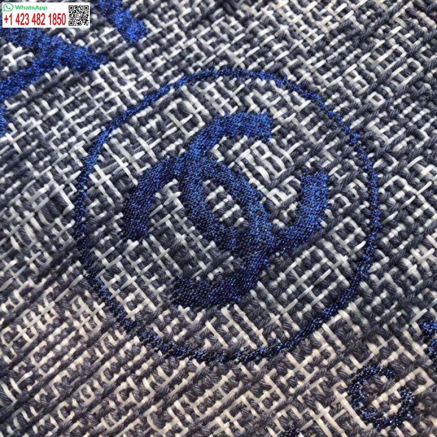 Replika Chanel Deauville Tote Terbaik 38cm Kanvas 1:1 Tas Cermin A66941 Biru Jacquard