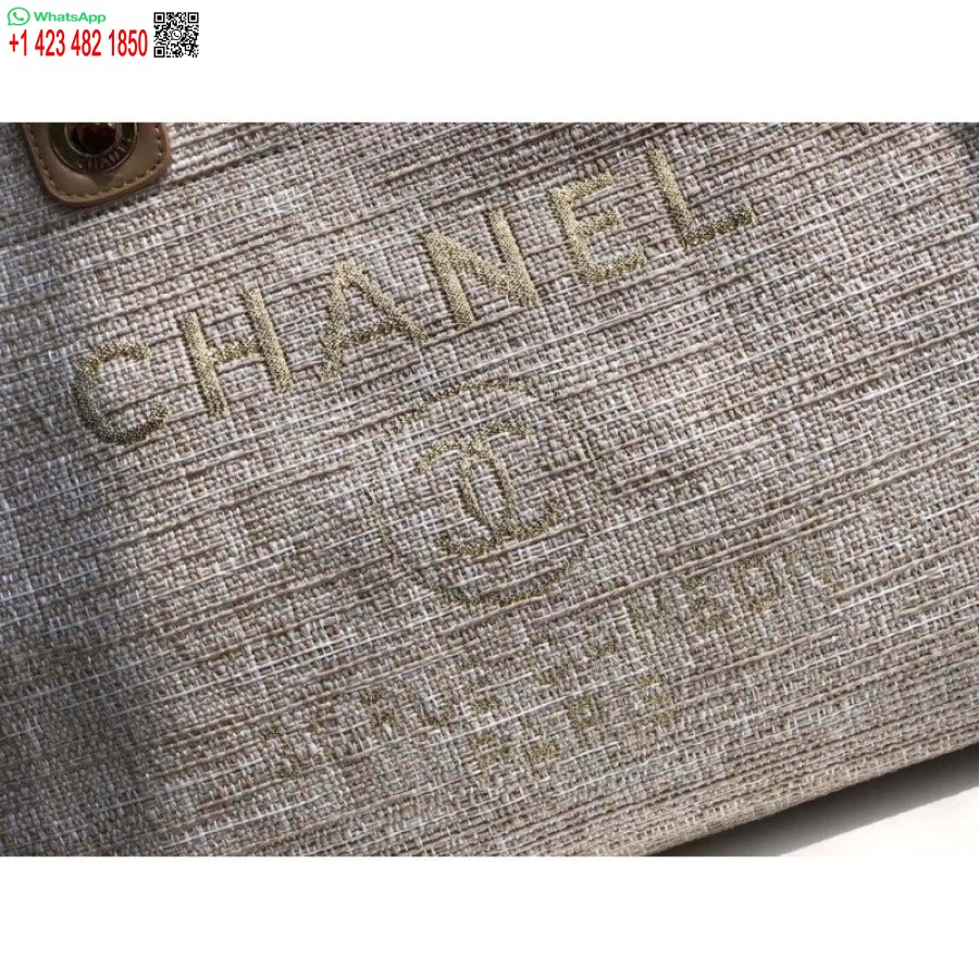 Replika Kabelky Chanel Deauville 38 Cm Plátenná Taška Uk A66941 Krémová Knockoff / Béžová