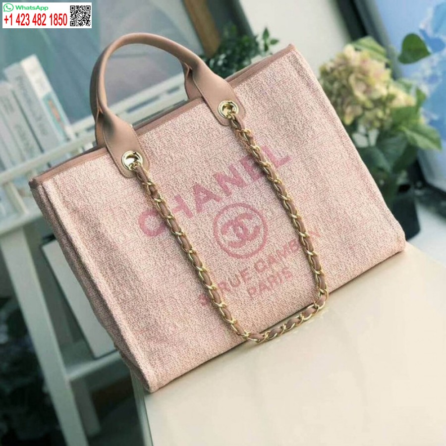 Chanel Deauville Replika, Kiváló Minőségű Kopogós Táska 38 Cm-es Vászontáska A66941 Poudre Rózsaszín