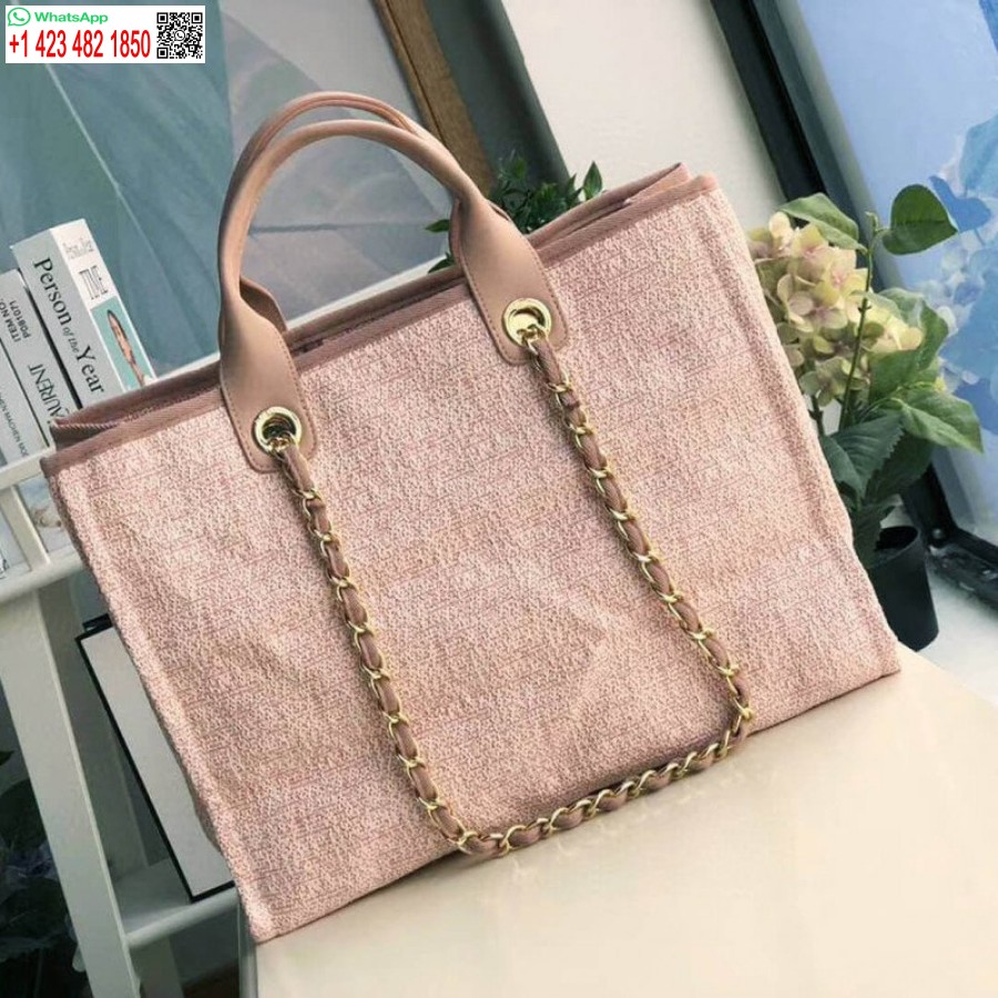 Chanel Deauville Replika, Kiváló Minőségű Kopogós Táska 38 Cm-es Vászontáska A66941 Poudre Rózsaszín