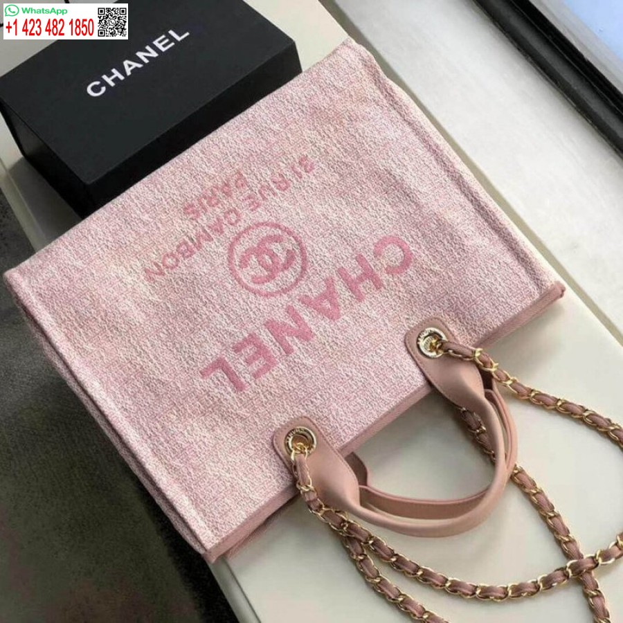Chanel Deauville Replika, Kiváló Minőségű Kopogós Táska 38 Cm-es Vászontáska A66941 Poudre Rózsaszín