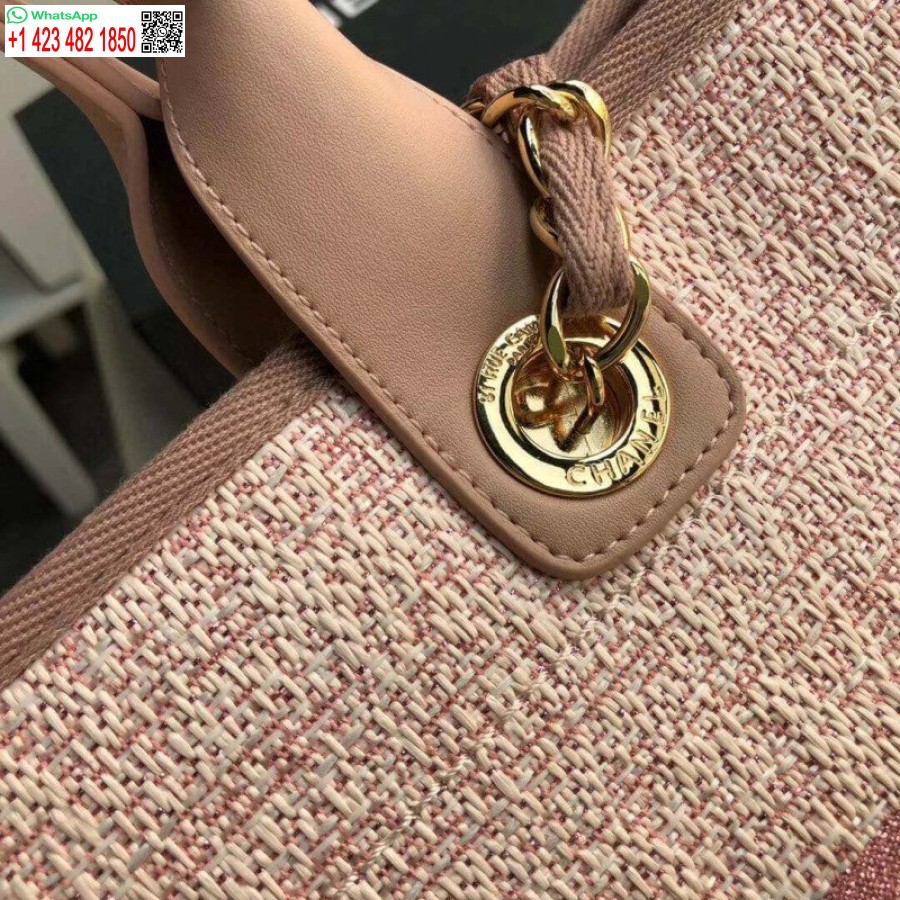Chanel Deauville Replika, Kiváló Minőségű Kopogós Táska 38 Cm-es Vászontáska A66941 Poudre Rózsaszín