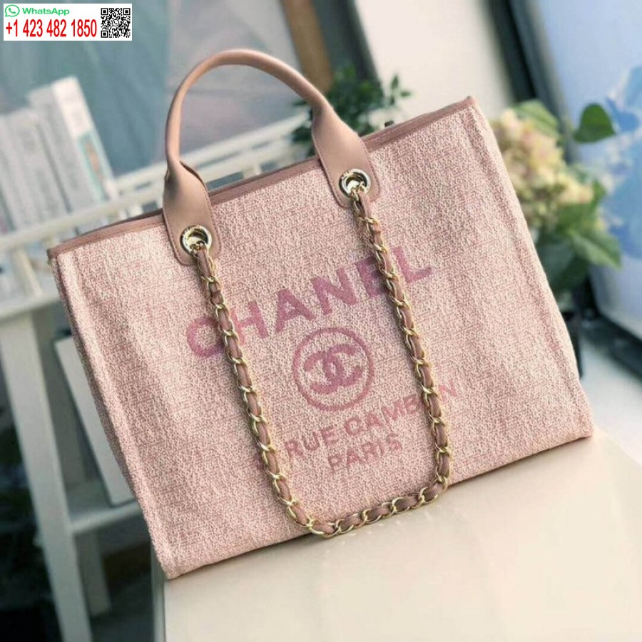 Replica Chanel Deauville Tote Di Alta Qualità Knockoff Borsa Di Tela 38 Cm A66941 Rosa Poudre