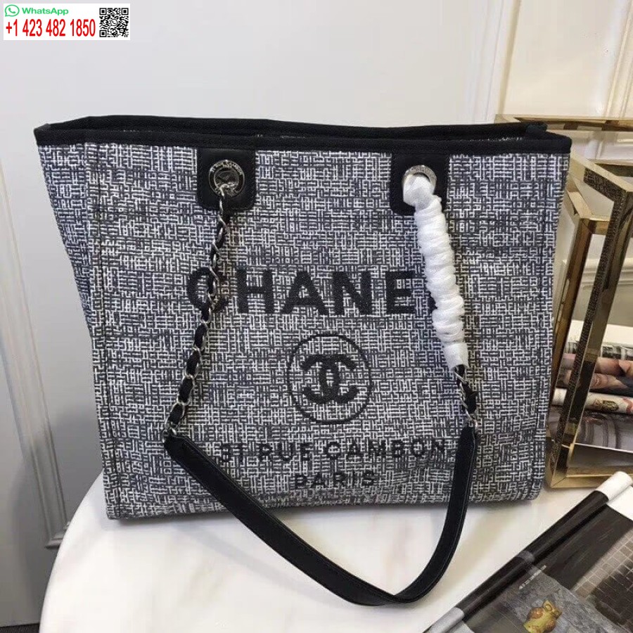 Réplique Chanel Deauville Chaîne D'épaule Fourre-tout Haut 33cm Toile Top Sac A66939