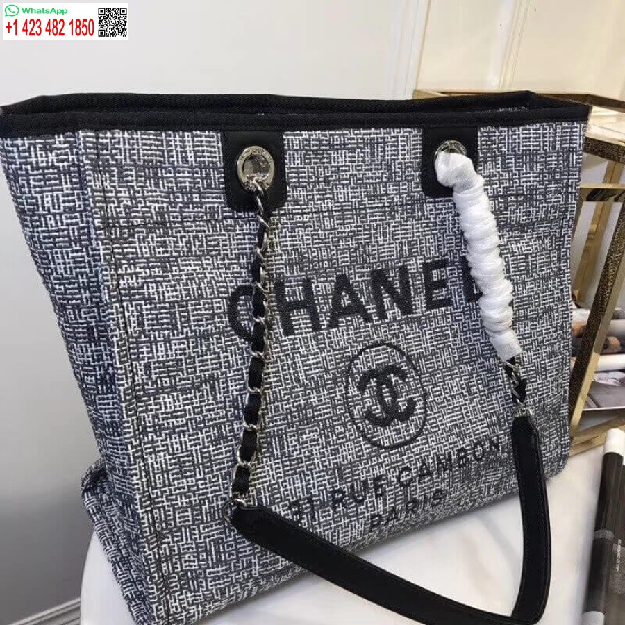 Réplique Chanel Deauville Chaîne D'épaule Fourre-tout Haut 33cm Toile Top Sac A66939