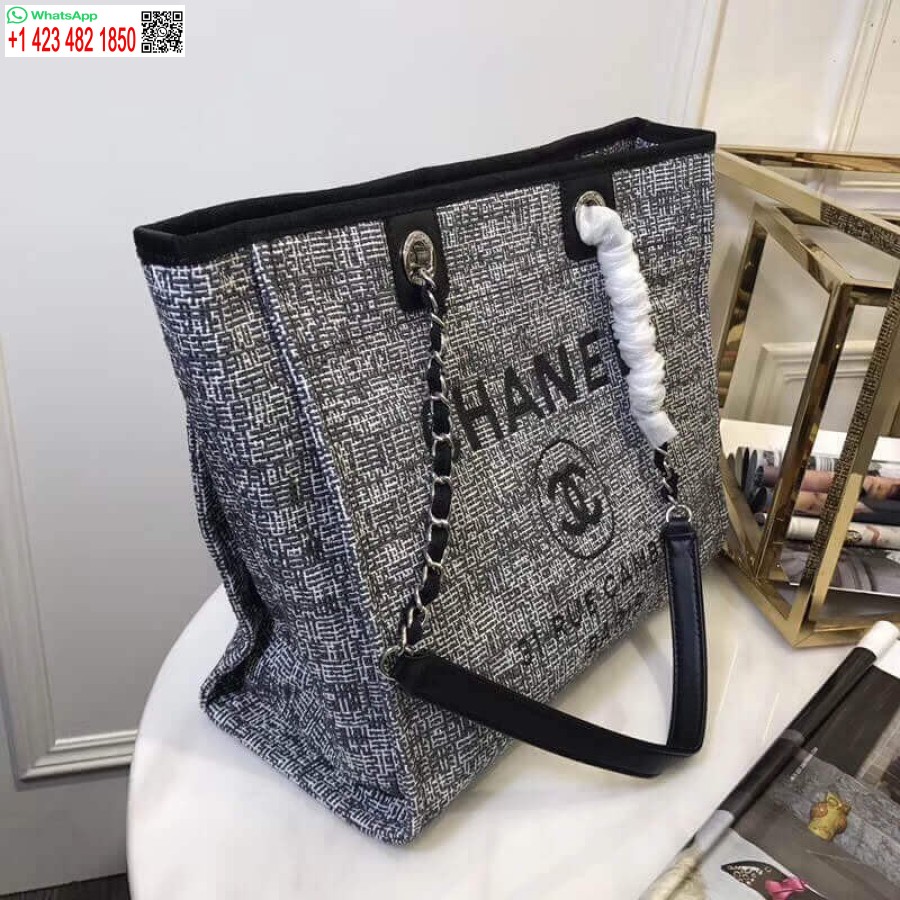Réplique Chanel Deauville Chaîne D'épaule Fourre-tout Haut 33cm Toile Top Sac A66939