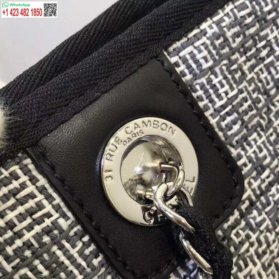 Réplique Chanel Deauville Chaîne D'épaule Fourre-tout Haut 33cm Toile Top Sac A66939