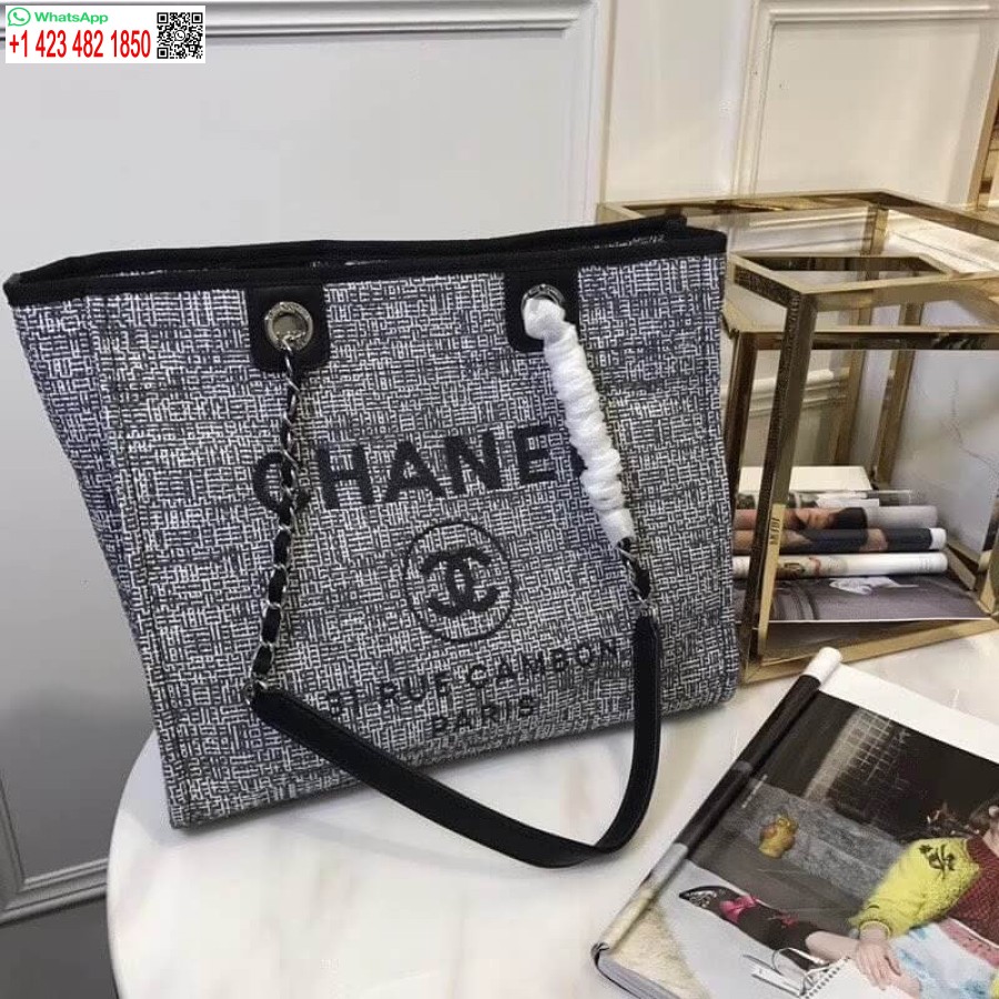 Replica Chanel Deauville Borsa A Spalla Con Catena Alta 33 Cm Borsa In Tela A66939