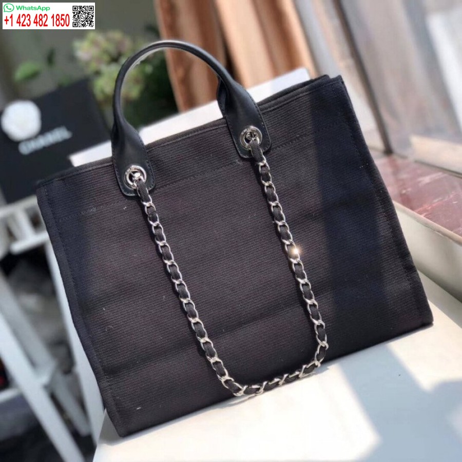Luxusná Replika Kabelky Chanel Deauville 38 Cm Plátenná Módna Taška A66941 čierna/biela