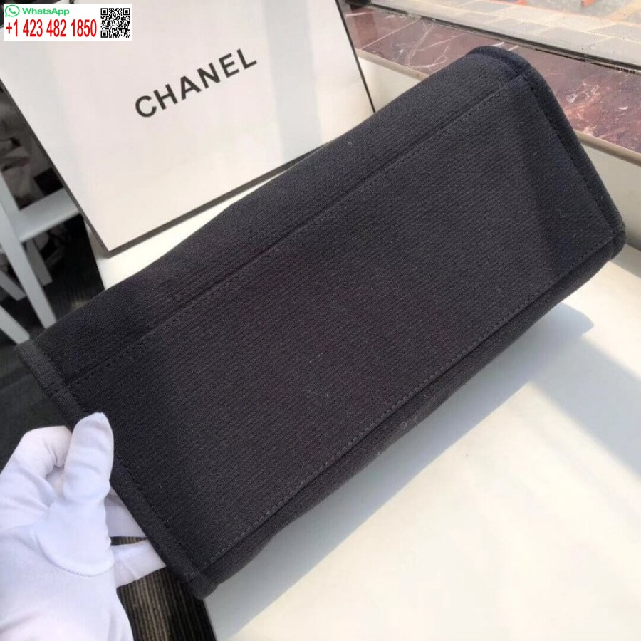 Luxusná Replika Kabelky Chanel Deauville 38 Cm Plátenná Módna Taška A66941 čierna/biela