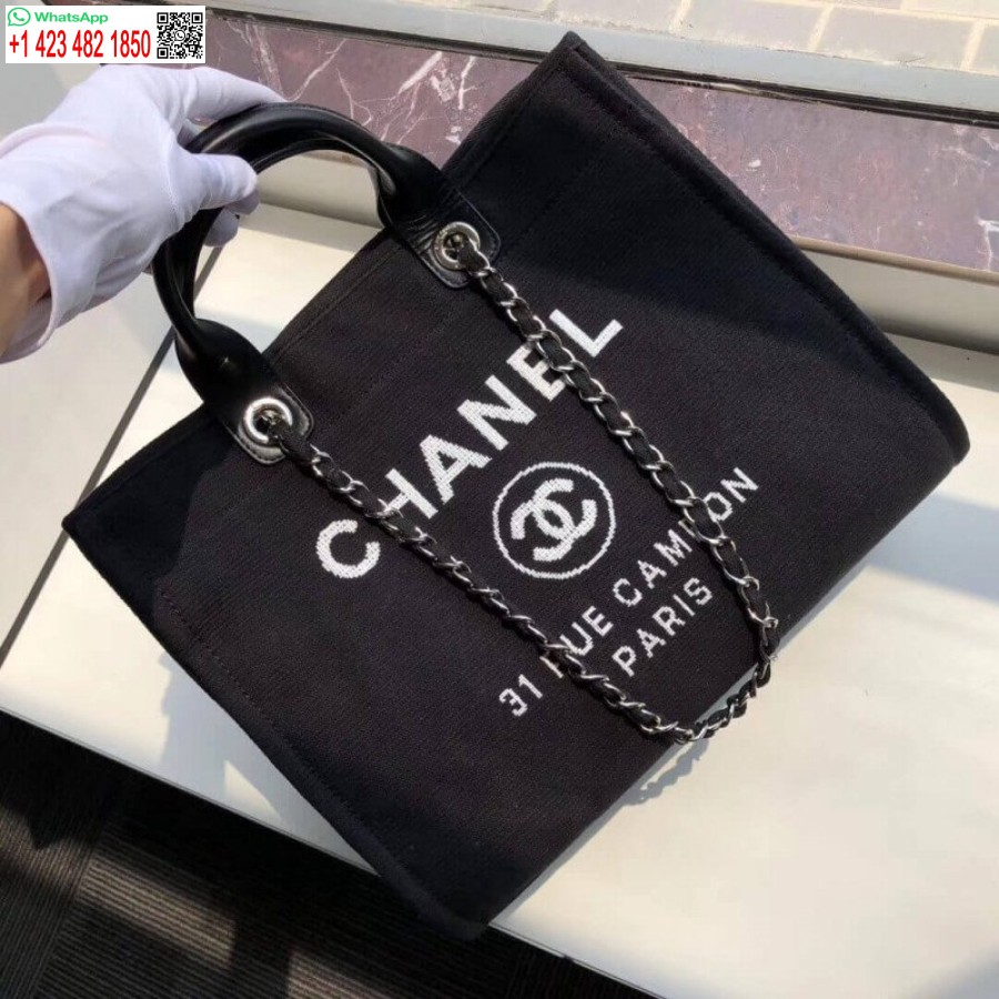 Luxusná Replika Kabelky Chanel Deauville 38 Cm Plátenná Módna Taška A66941 čierna/biela