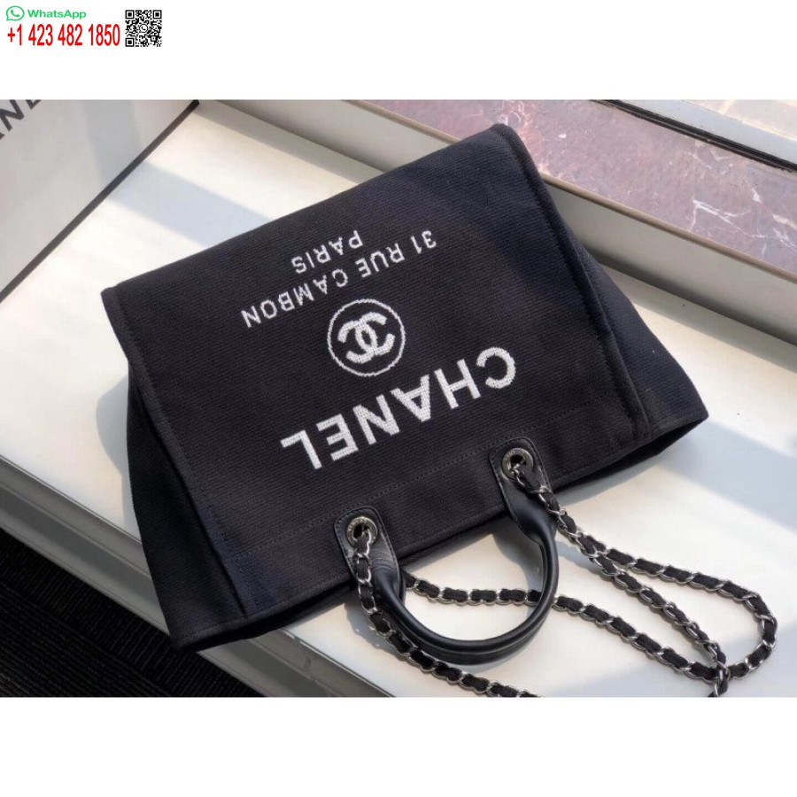 Luxusná Replika Kabelky Chanel Deauville 38 Cm Plátenná Módna Taška A66941 čierna/biela