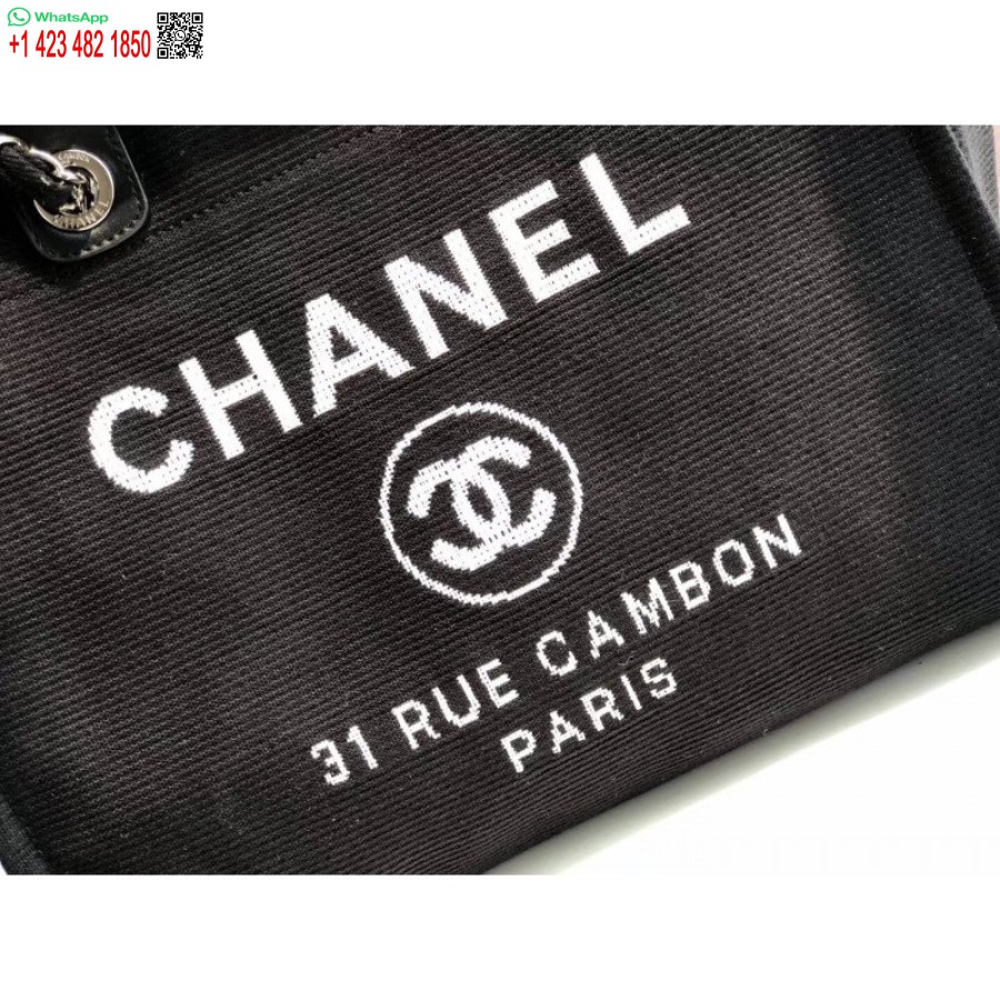 Luxusná Replika Kabelky Chanel Deauville 38 Cm Plátenná Módna Taška A66941 čierna/biela