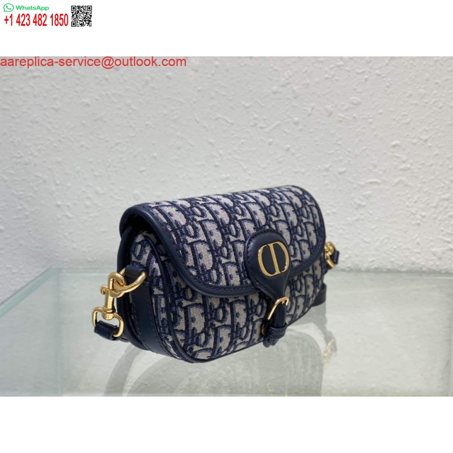 Kopi Dior M9327 Bobby Bag øst Vest Skrå Jacquard Marineblå Boks Kalveskinn