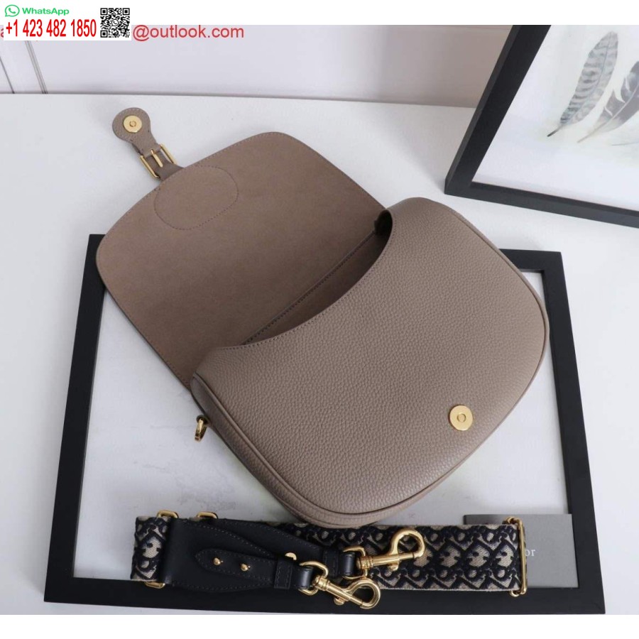 Replica Dior M9320 Grande Borsa Dior Bobby Calda Pelle Di Vitello Taupe Con Cinturino Ricamato Obliquo Blu