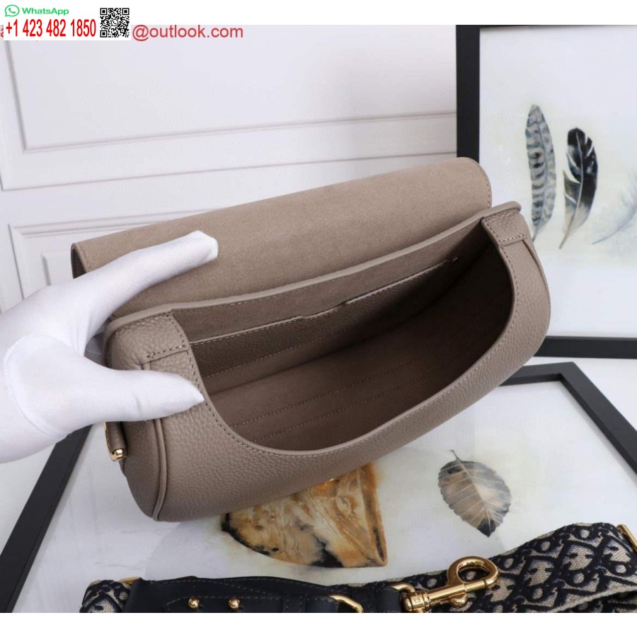 Replica Dior M9320 Grande Borsa Dior Bobby Calda Pelle Di Vitello Taupe Con Cinturino Ricamato Obliquo Blu