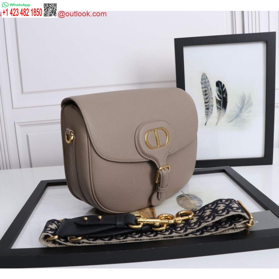 Replica Dior M9320 Stor Dior Bobby Bag Varm Taupe Bokskalveskinn Med Blå Skrå Brodert Stropp