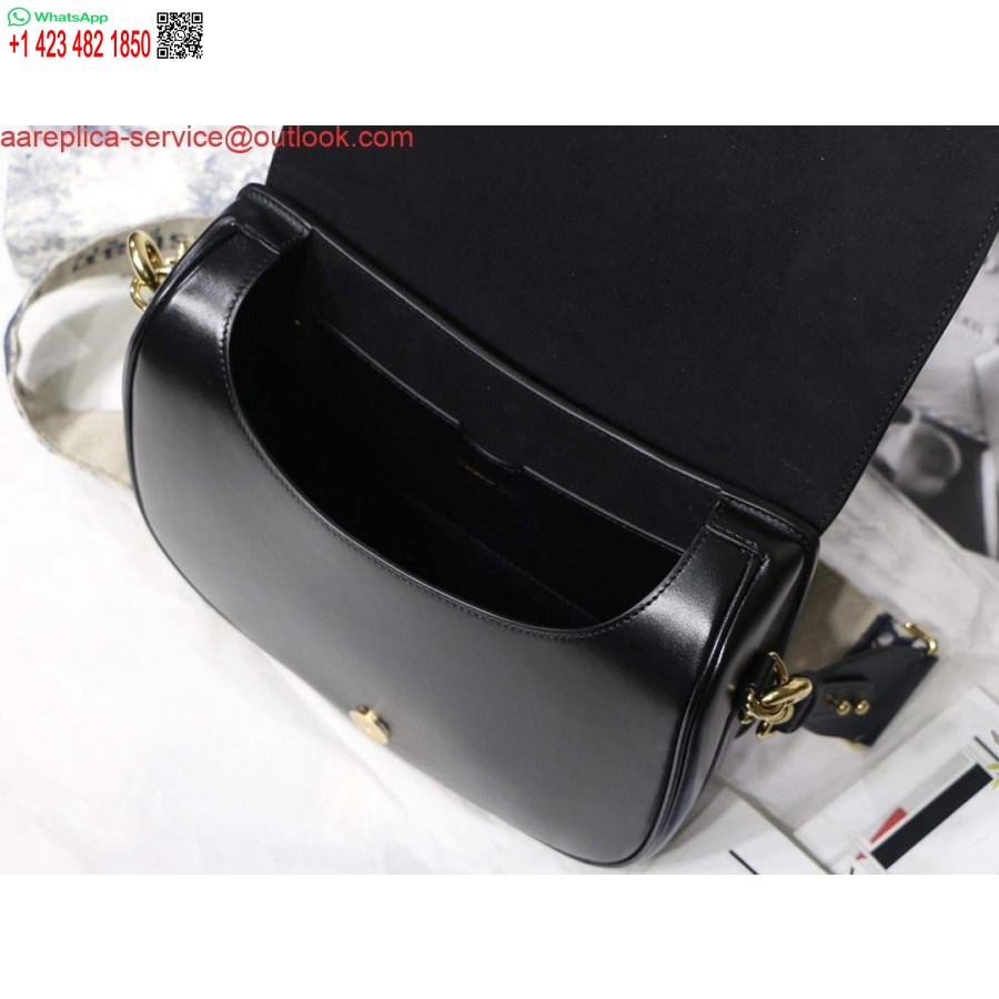 Replică Dior M9320 Geantă Bobby Dior Mare Din Piele De Vițel Neagră Cu Curea Albastră Brodată Oblică