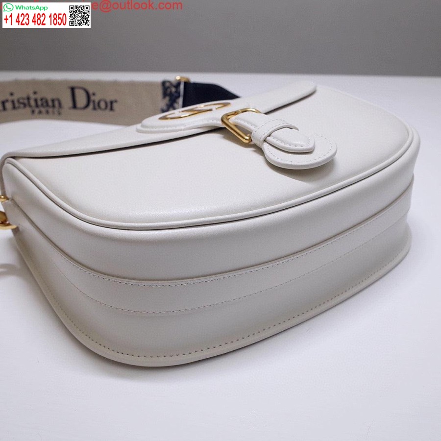 реплика Dior M9320 голяма чанта Bobby бяла телешка кожа със синя наклонена презрамка
