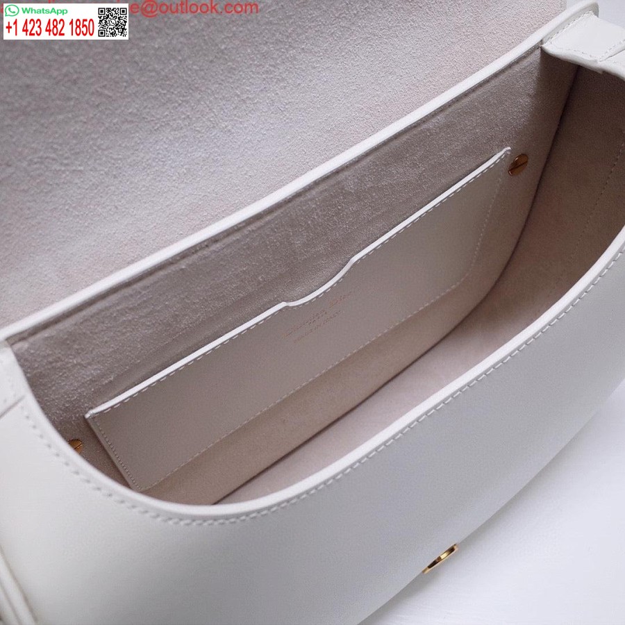 реплика Dior M9320 голяма чанта Bobby бяла телешка кожа със синя наклонена презрамка