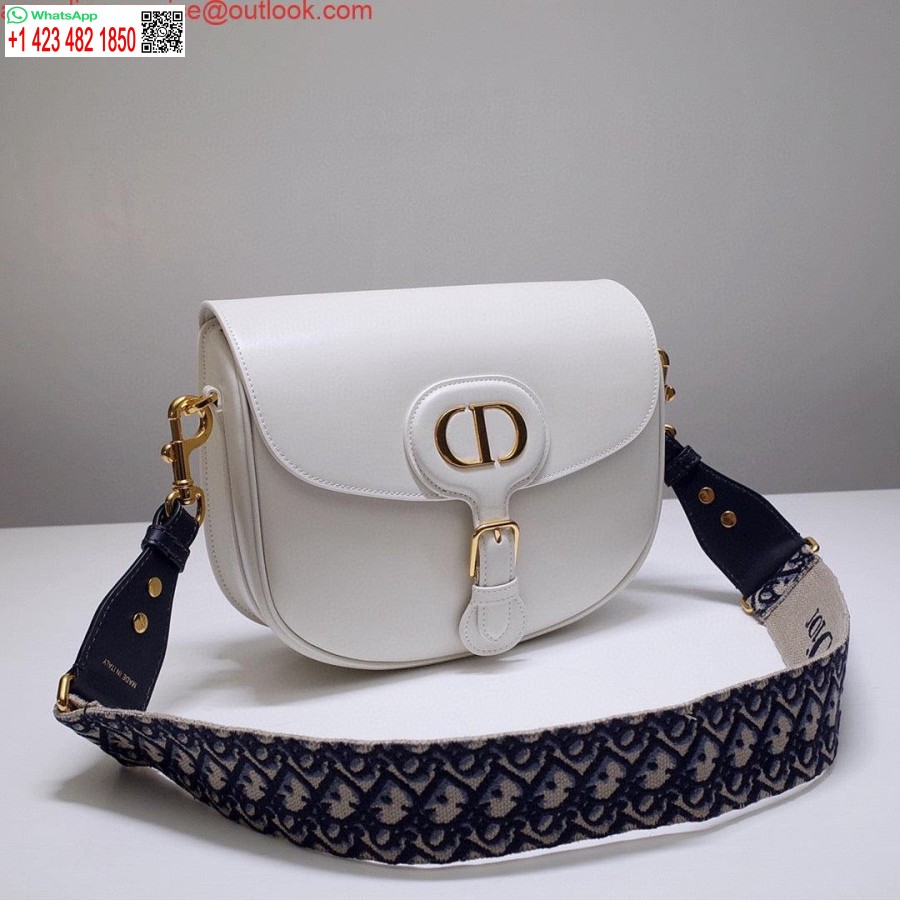 Replica Dior M9320 Stor Bobby Bag Hvit Boks Kalveskinn Med Blå Skrå Stropp