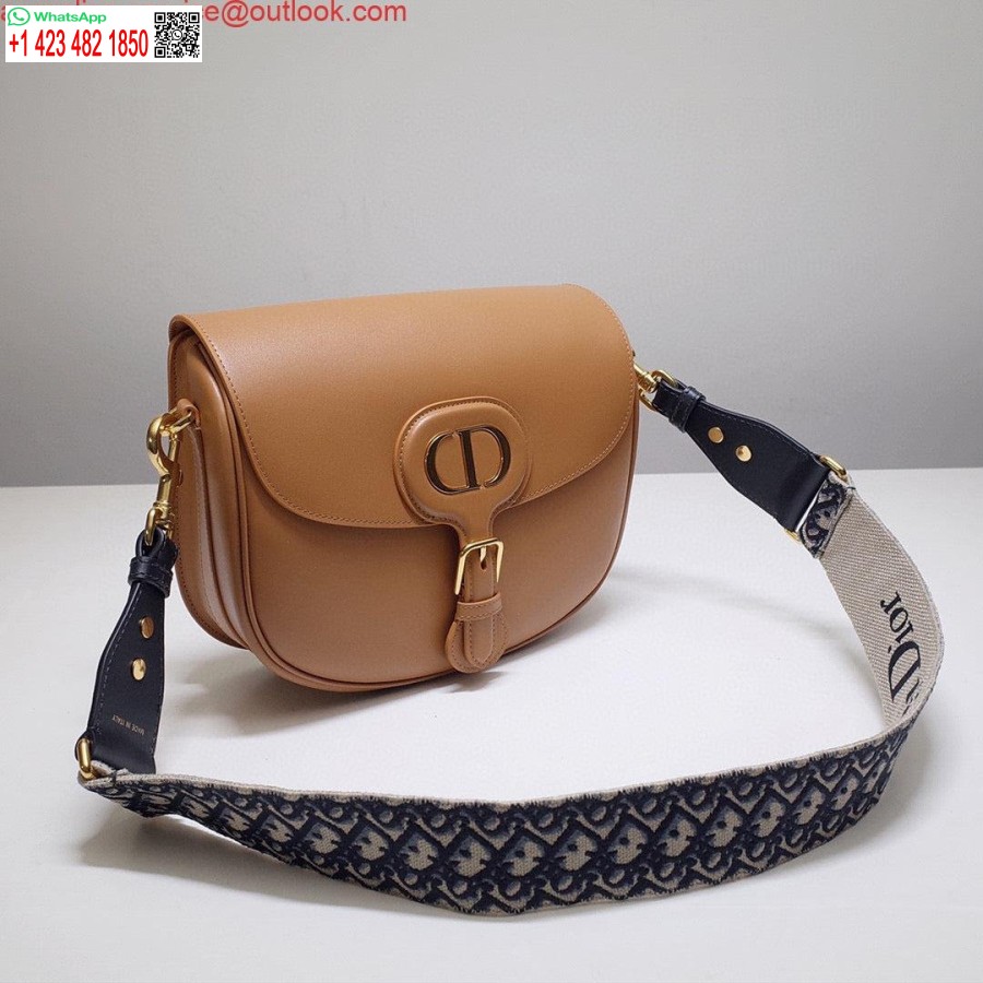Replica Dior M9320 Borsa Bobby Grande In Pelle Di Vitello Marrone Chiaro Con Cinturino Obliquo Blu