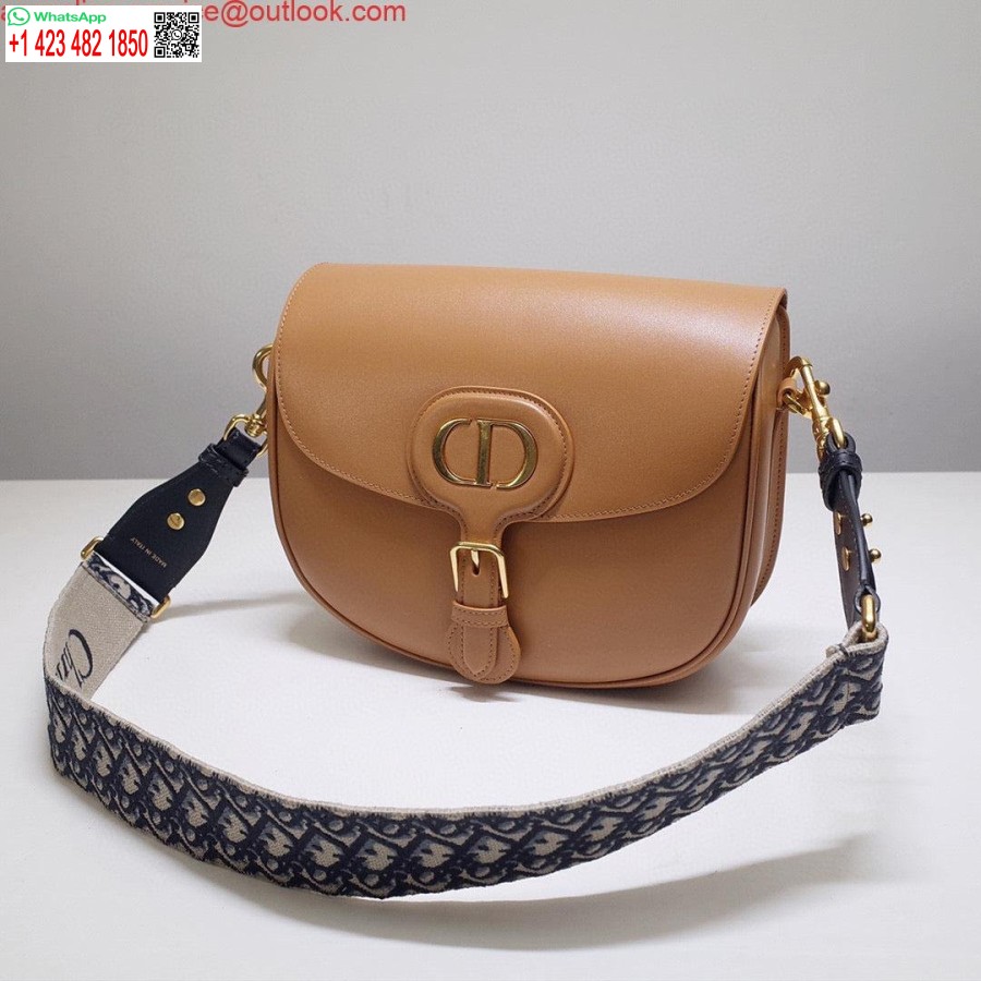 Replica Dior M9320 Borsa Bobby Grande In Pelle Di Vitello Marrone Chiaro Con Cinturino Obliquo Blu