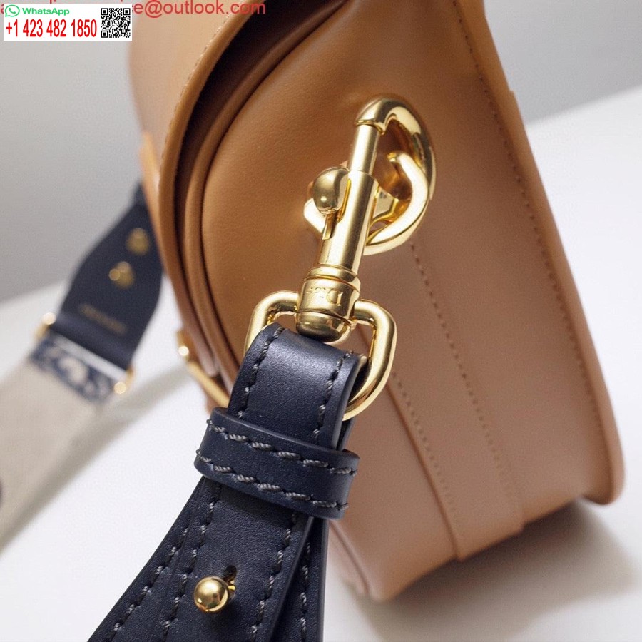 Replica Dior M9320 Borsa Bobby Grande In Pelle Di Vitello Marrone Chiaro Con Cinturino Obliquo Blu