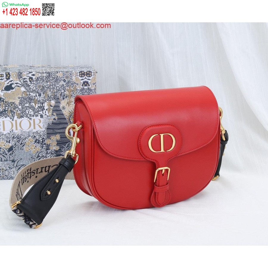 Replica Dior M9320 Borsa Bobby Grande In Pelle Di Vitello Rossa Con Cinturino Obliquo Blu