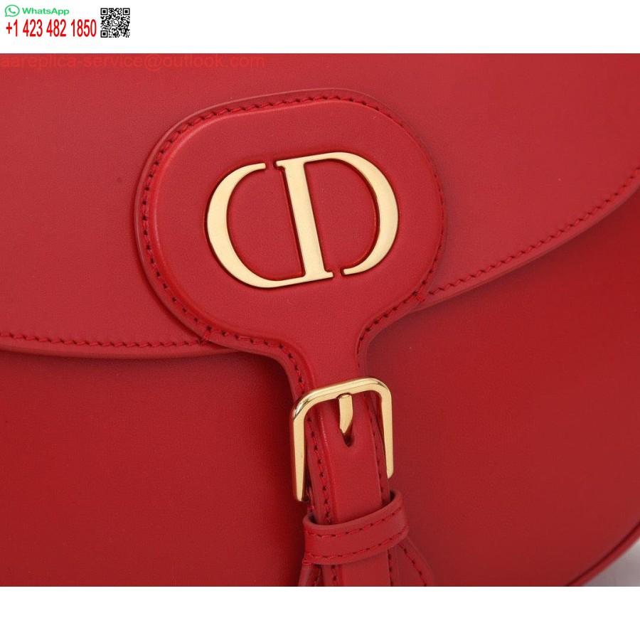 Replica Dior M9320 Borsa Bobby Grande In Pelle Di Vitello Rossa Con Cinturino Obliquo Blu