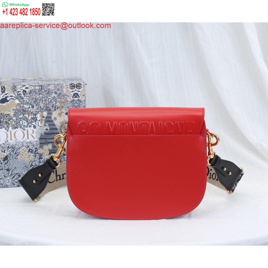 Replica Dior M9320 Borsa Bobby Grande In Pelle Di Vitello Rossa Con Cinturino Obliquo Blu