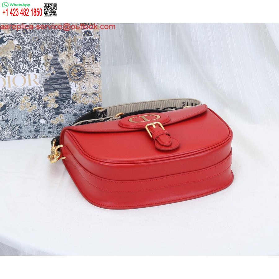 Replica Dior M9320 Borsa Bobby Grande In Pelle Di Vitello Rossa Con Cinturino Obliquo Blu