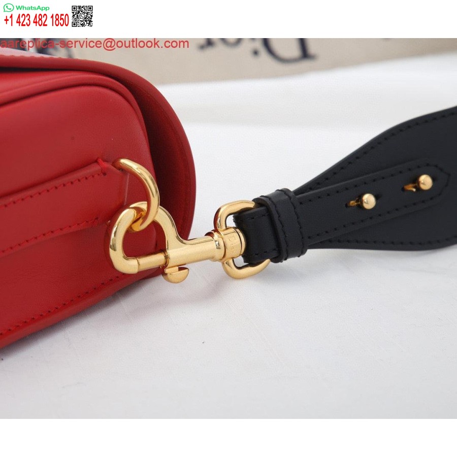 Replica Dior M9320 Borsa Bobby Grande In Pelle Di Vitello Rossa Con Cinturino Obliquo Blu