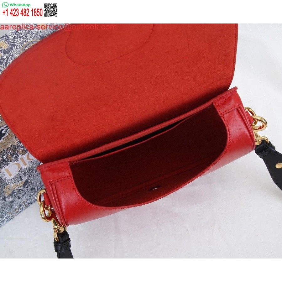 Replica Dior M9320 Borsa Bobby Grande In Pelle Di Vitello Rossa Con Cinturino Obliquo Blu
