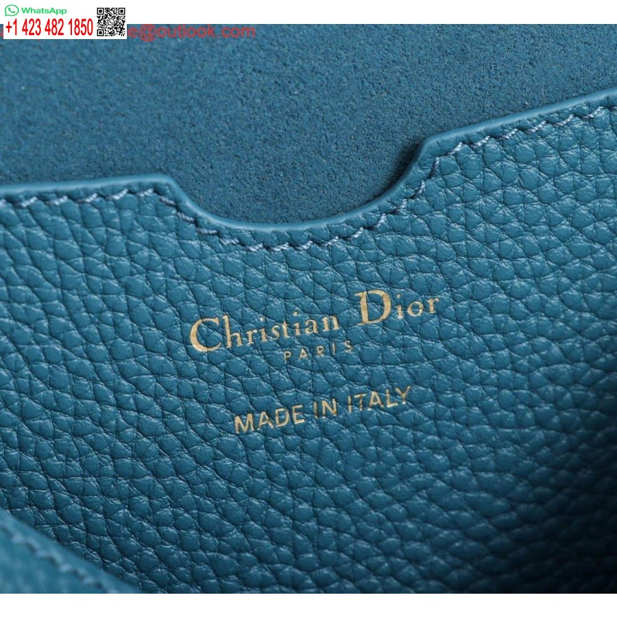 Replika Dior M9320 Tas Bobby Besar Kulit Anak Sapi Berbutir Biru Dengan Tali Miring Dior Biru