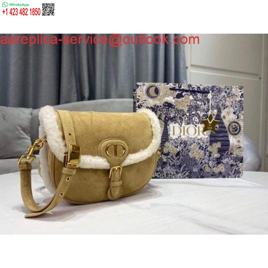 Replica Dior M9319 Keskmise Dior Bobi Kott Kaameli Värvi Shearling
