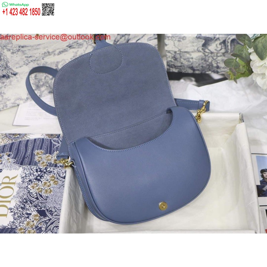 نسخة طبق الأصل من Dior M9317 حقيبة كروس صغيرة من Dior Bobby حقيبة Lake Blue Box جلد العجل