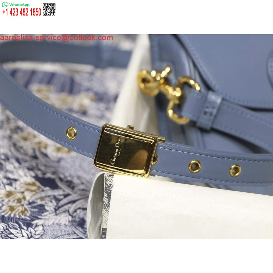 نسخة طبق الأصل من Dior M9317 حقيبة كروس صغيرة من Dior Bobby حقيبة Lake Blue Box جلد العجل