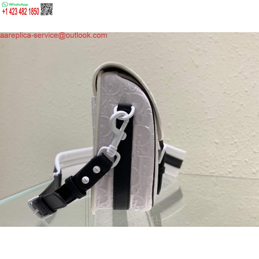 Replika Tas Bobby Dior Medium Perforated M9319 Kulit Anak Sapi Warna Putih Motif Dior Oblique