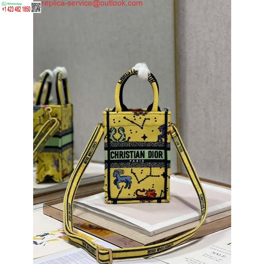 Replica Dior S5555 Mini Dior Book Tote Phone Bag Yellow multicolor Deer embroidery S1106