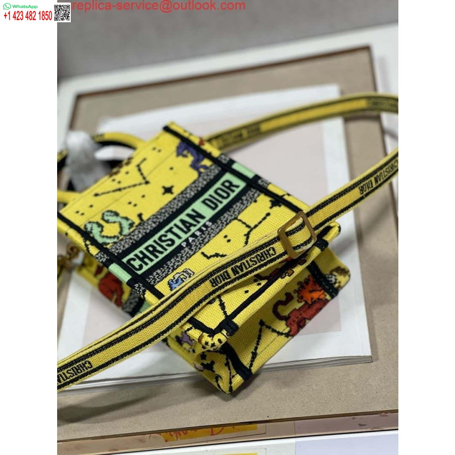 Replica Dior S5555 Mini Dior Book Tote Phone Bag Yellow multicolor Deer embroidery S1106