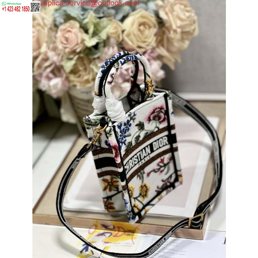 Replica Dior S5555 Mini Dior Raamatukott Telefonikott Valge Mitmevärviline Tikandid S1101