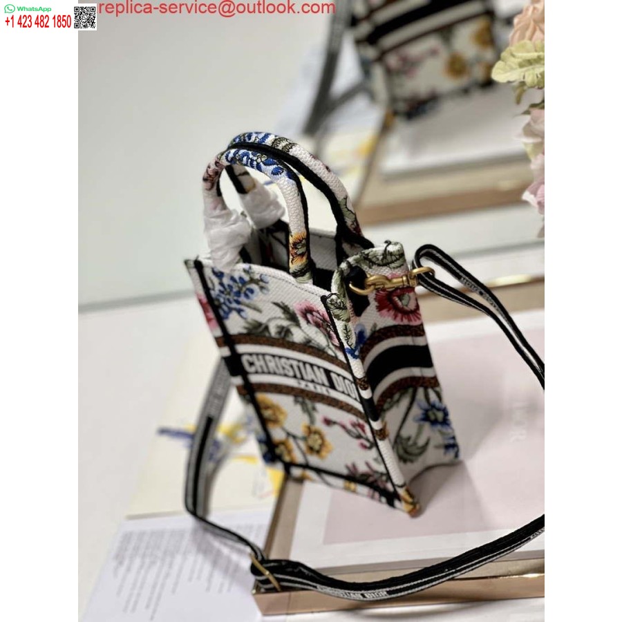 Replica Dior S5555 Mini Dior Raamatukott Telefonikott Valge Mitmevärviline Tikandid S1101