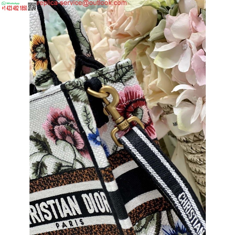 Replica Dior S5555 Mini Dior Raamatukott Telefonikott Valge Mitmevärviline Tikandid S1101
